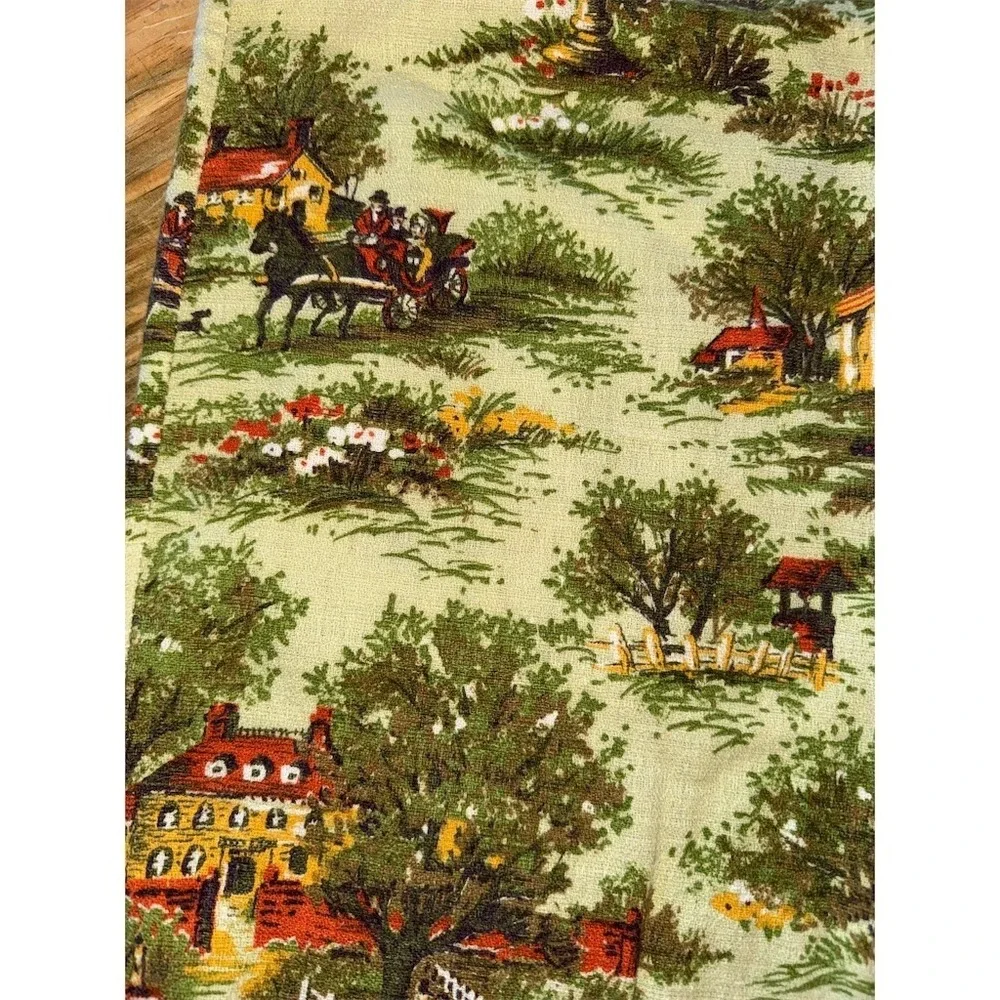 Vtg Toile Scenic Drawstring Laundry Bag Large 31x19 linens hamper countryside